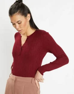 Galeries Lafayette Pulls|Pull tunisien en Maille côtelée Fya bordeaux