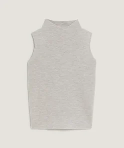 Rodier Pulls|Pull Yvonne 100% laine sans manches col montant gris clair