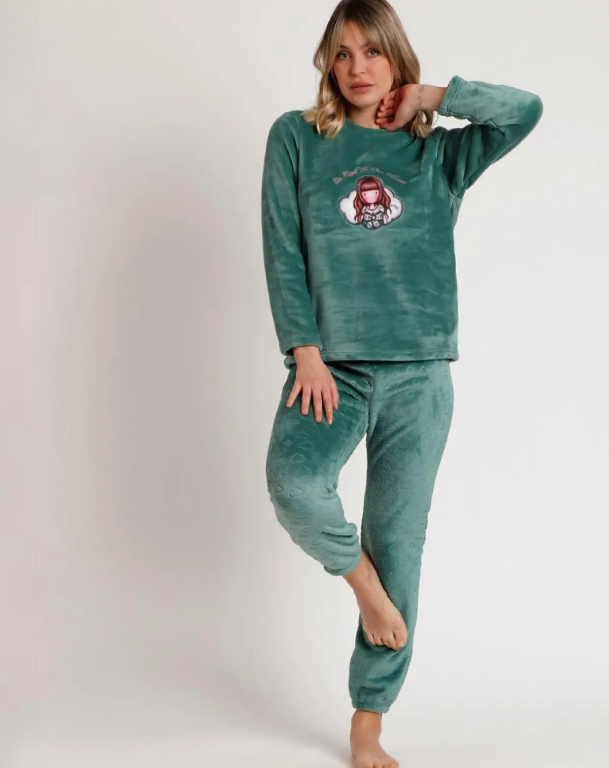 Admas Lingerie, Nuit|Pyjama corail Be Kind to the Planet B vert feuille