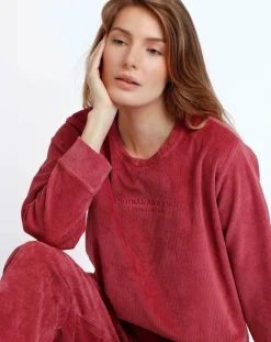 Admas Lingerie, Nuit|Pyjama en velours côtelé framboise