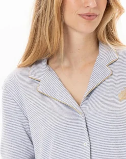 Le Chat Lingerie, Nuit|Pyjama Garance gris chiné/blanc