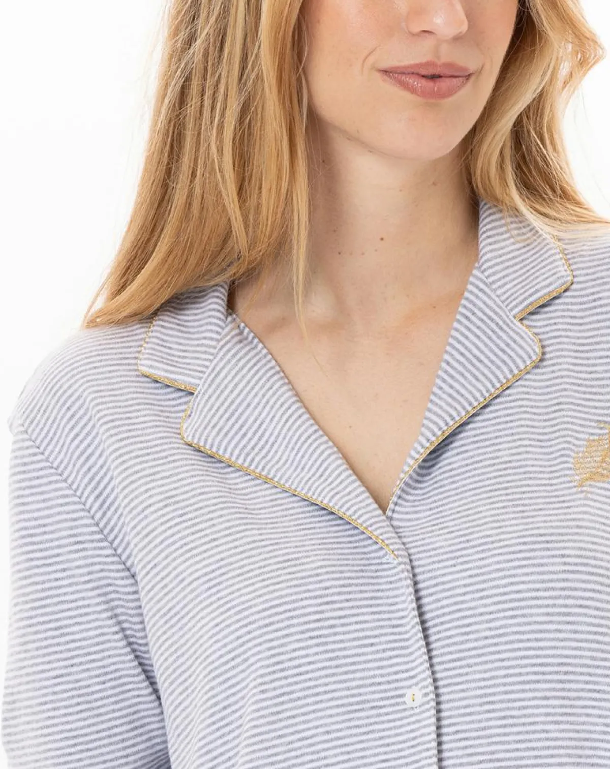 Le Chat Lingerie, Nuit|Pyjama Garance gris chiné/blanc