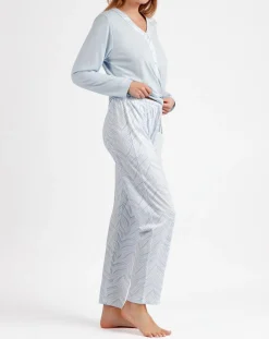 Admas Classic Lingerie, Nuit|Pyjama Haut à manches longues & Pantalon Aria bleu ciel