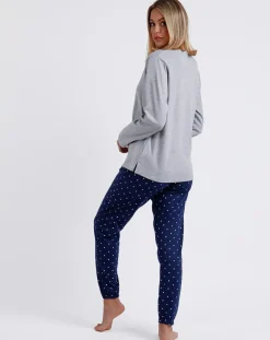 Mr Wonderful Lingerie, Nuit|Pyjama haut à manches longues & pantalon gris/bleu marine