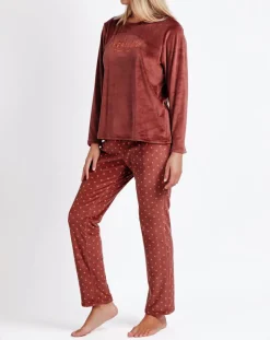 Admas Lingerie, Nuit|Pyjama Haut à manches longues & Pantalon Isla marron
