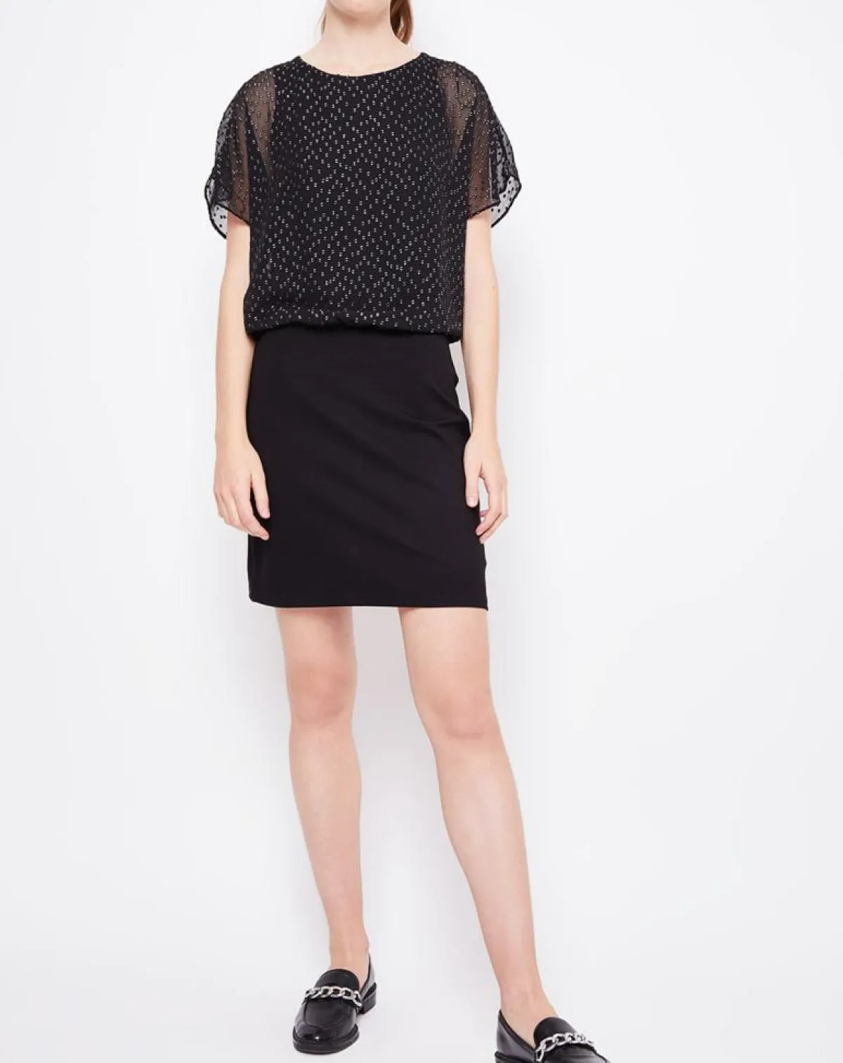 Esprit Robes|Robe 2 en 1 Plumetis argenté/noir