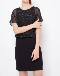 Esprit Robes|Robe 2 en 1 Plumetis argenté/noir