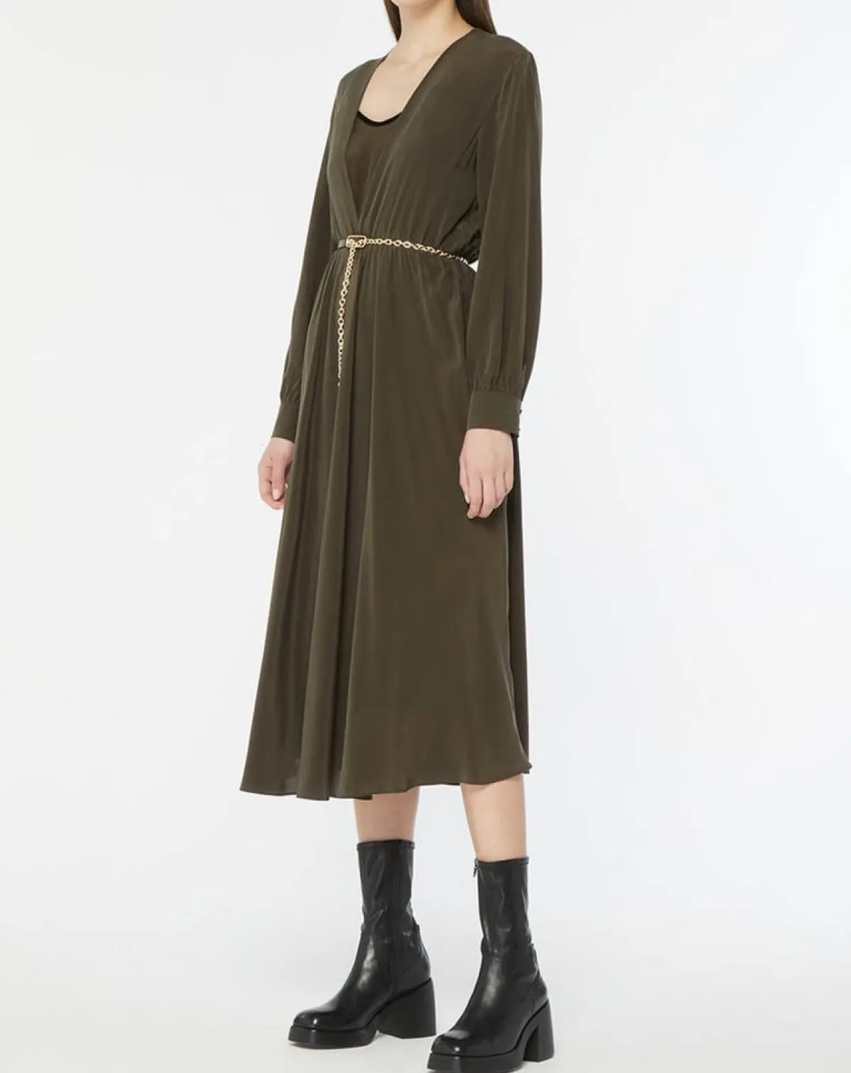 MaxMara Robes|Robe 100% Soie Epsilon kaki