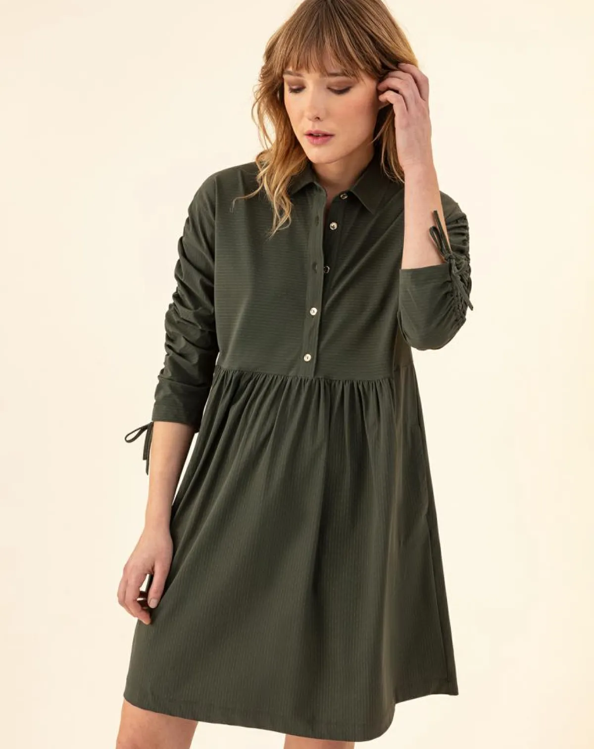 Indies Robes|Robe Billy kaki rayure dorée