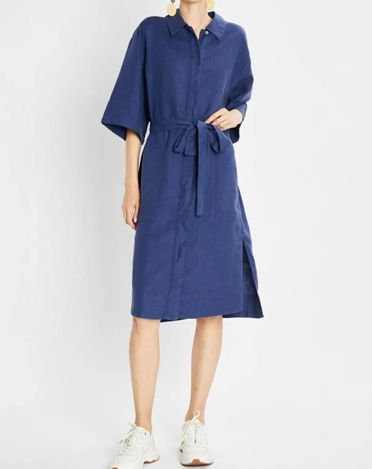 Marc O'Polo Robes|Robe Chemise 100% Lin Mid bleu moyen