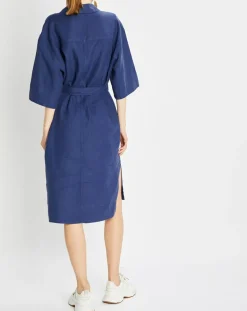 Marc O'Polo Robes|Robe Chemise 100% Lin Mid bleu moyen