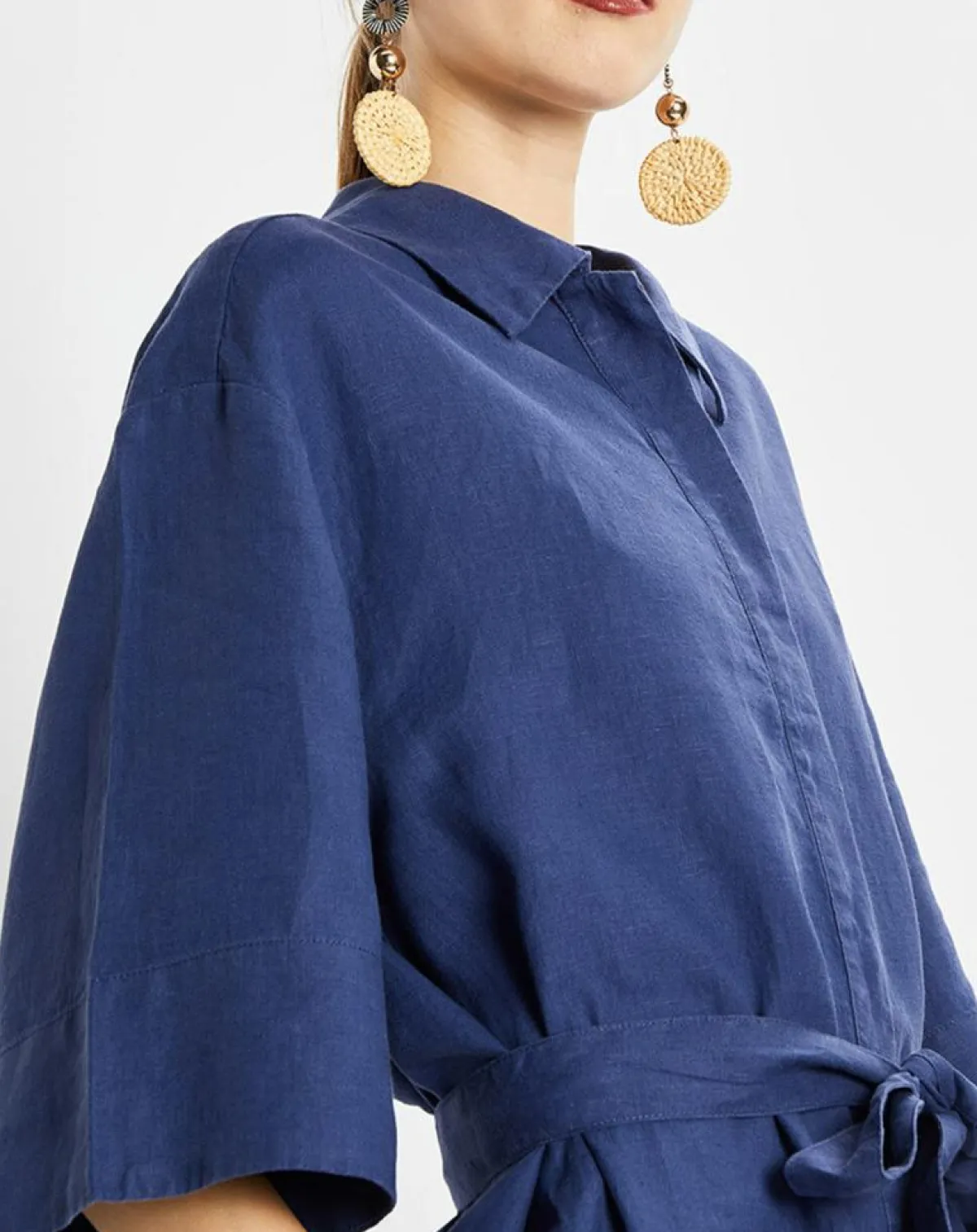 Marc O'Polo Robes|Robe Chemise 100% Lin Mid bleu moyen