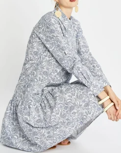 Marc O'Polo Robes|Robe chemise à volant imprimée bleu/blanc