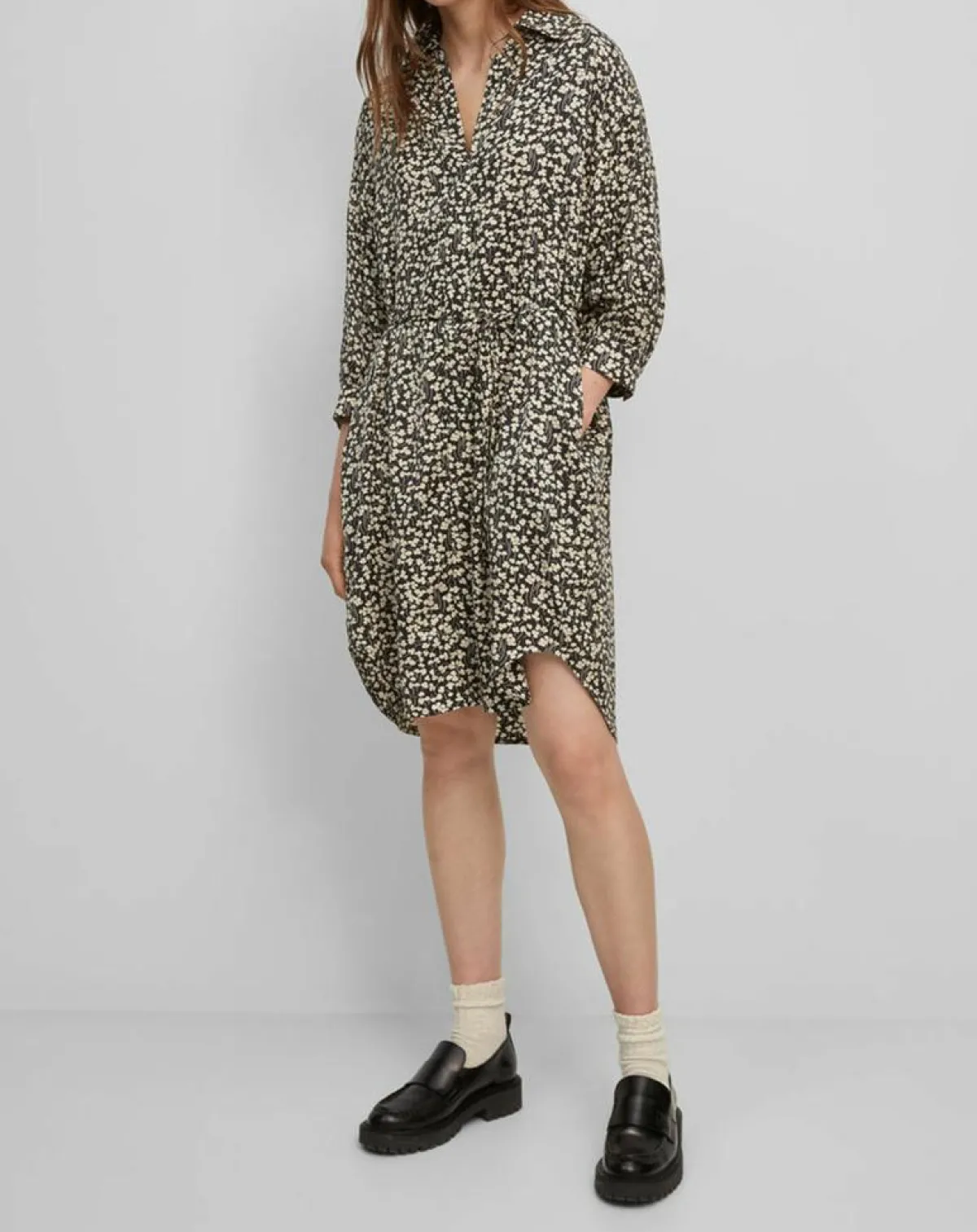 Marc O'Polo Robes|Robe Chemise ceinturé à fleurs noir/écru