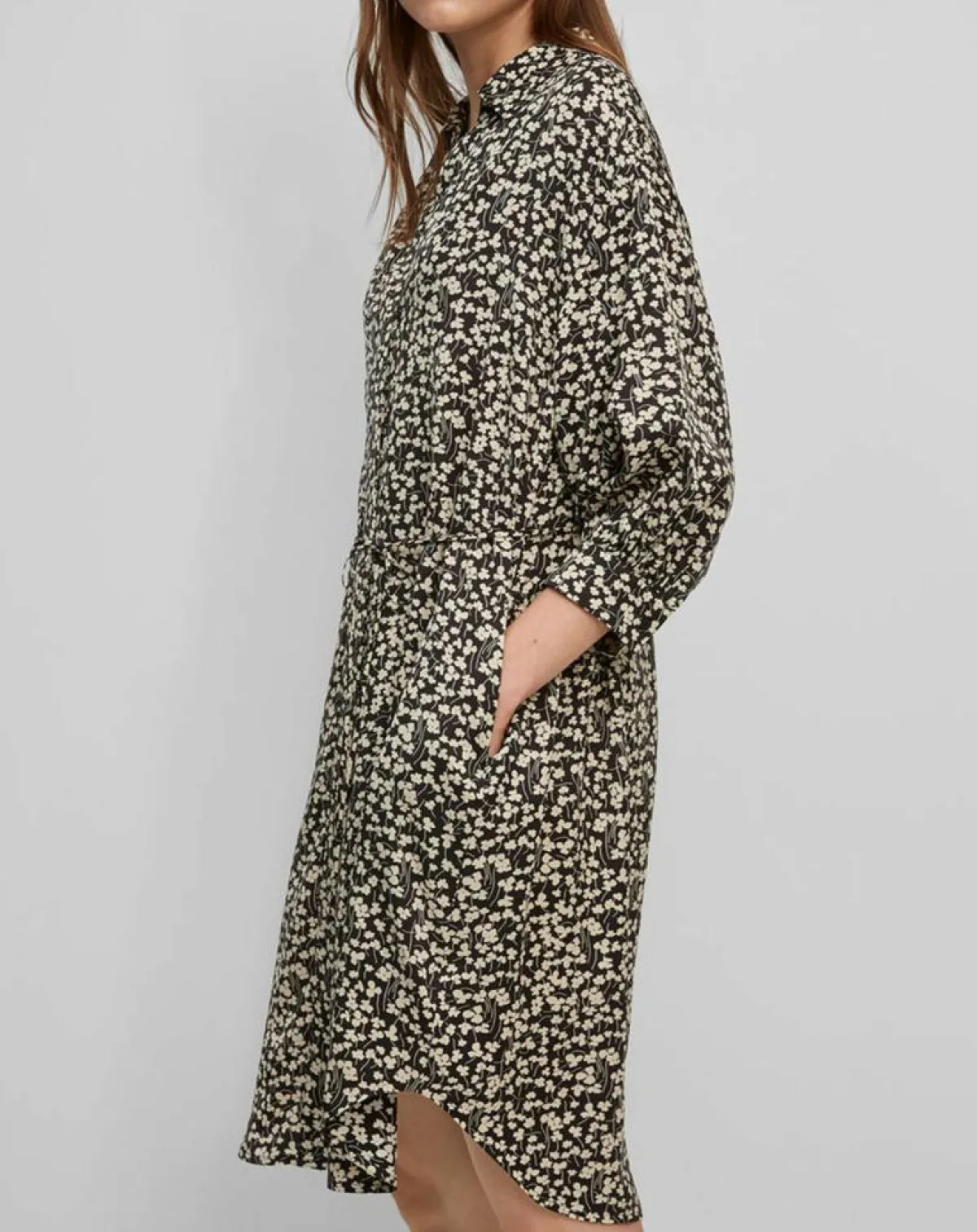 Marc O'Polo Robes|Robe Chemise ceinturé à fleurs noir/écru