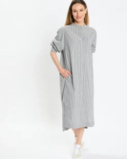 Marc O'Polo Robes|Robe Chemise Col Mao Rayée Kl gris/blanc