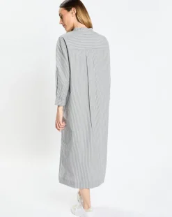 Marc O'Polo Robes|Robe Chemise Col Mao Rayée Kl gris/blanc