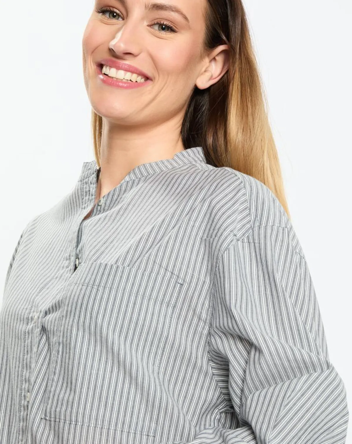 Marc O'Polo Robes|Robe Chemise Col Mao Rayée Kl gris/blanc