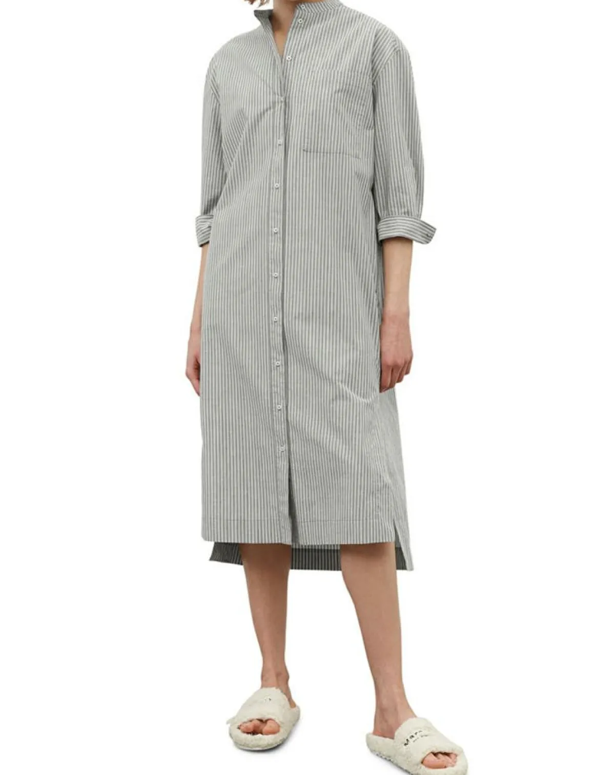 Marc O'Polo Robes|Robe Chemise Col Mao Rayée Kl gris/blanc