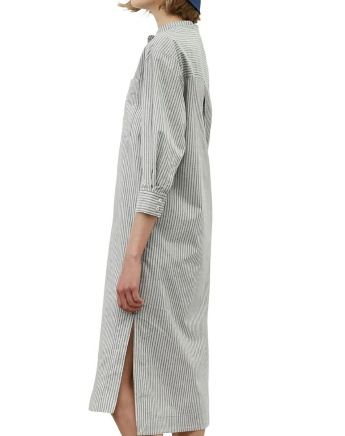 Marc O'Polo Robes|Robe Chemise Col Mao Rayée Kl gris/blanc
