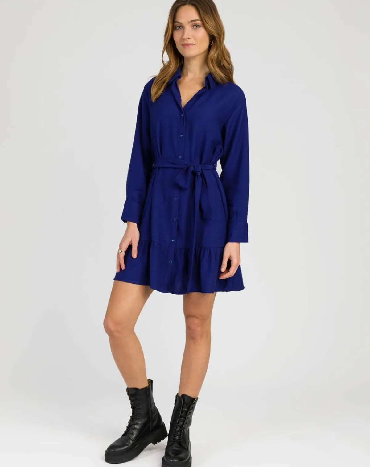 An'ge Robes|Robe chemise courte Mira bleu électrique