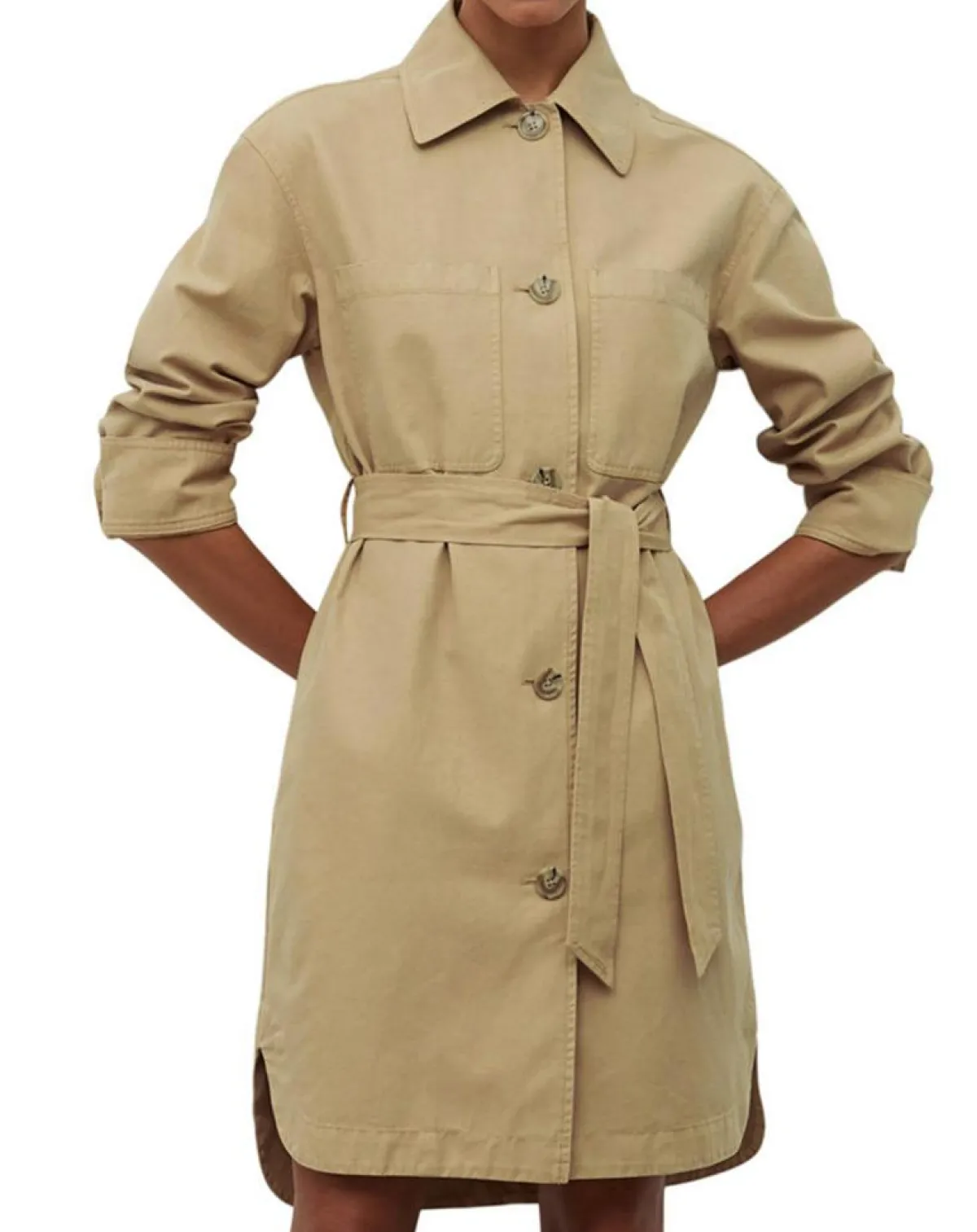 Marc O'Polo Robes|Robe Chemise en Coton & Lin Ceinture beige