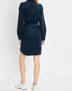 Marc O'Polo Robes|Robe Chemise en Velours côtelé ceinturé bleu marine