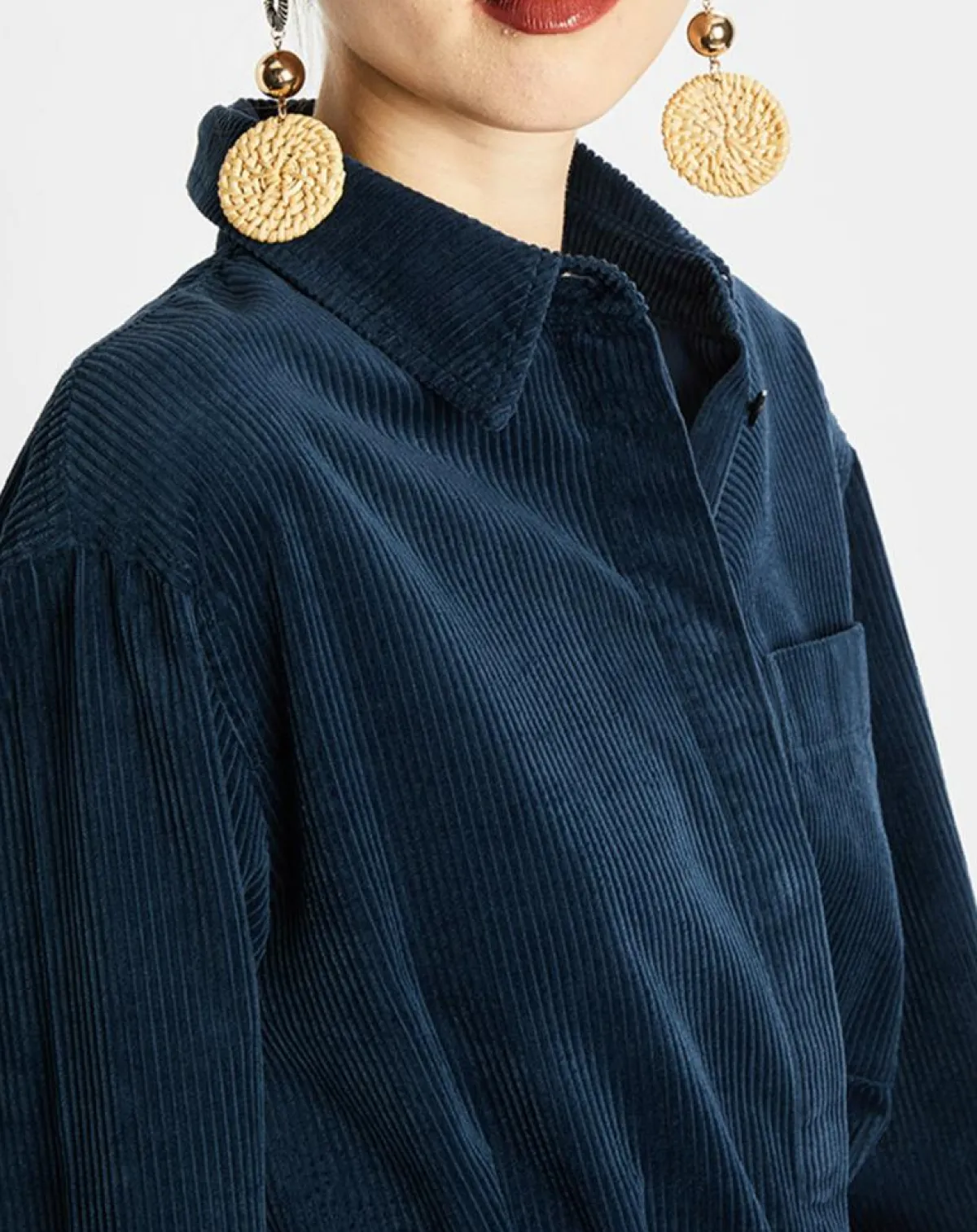 Marc O'Polo Robes|Robe Chemise en Velours côtelé ceinturé bleu marine