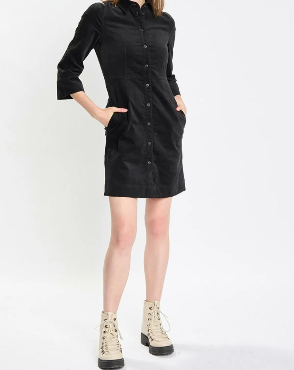 Marc O'Polo Robes|Robe Chemise en Velours lisse noire