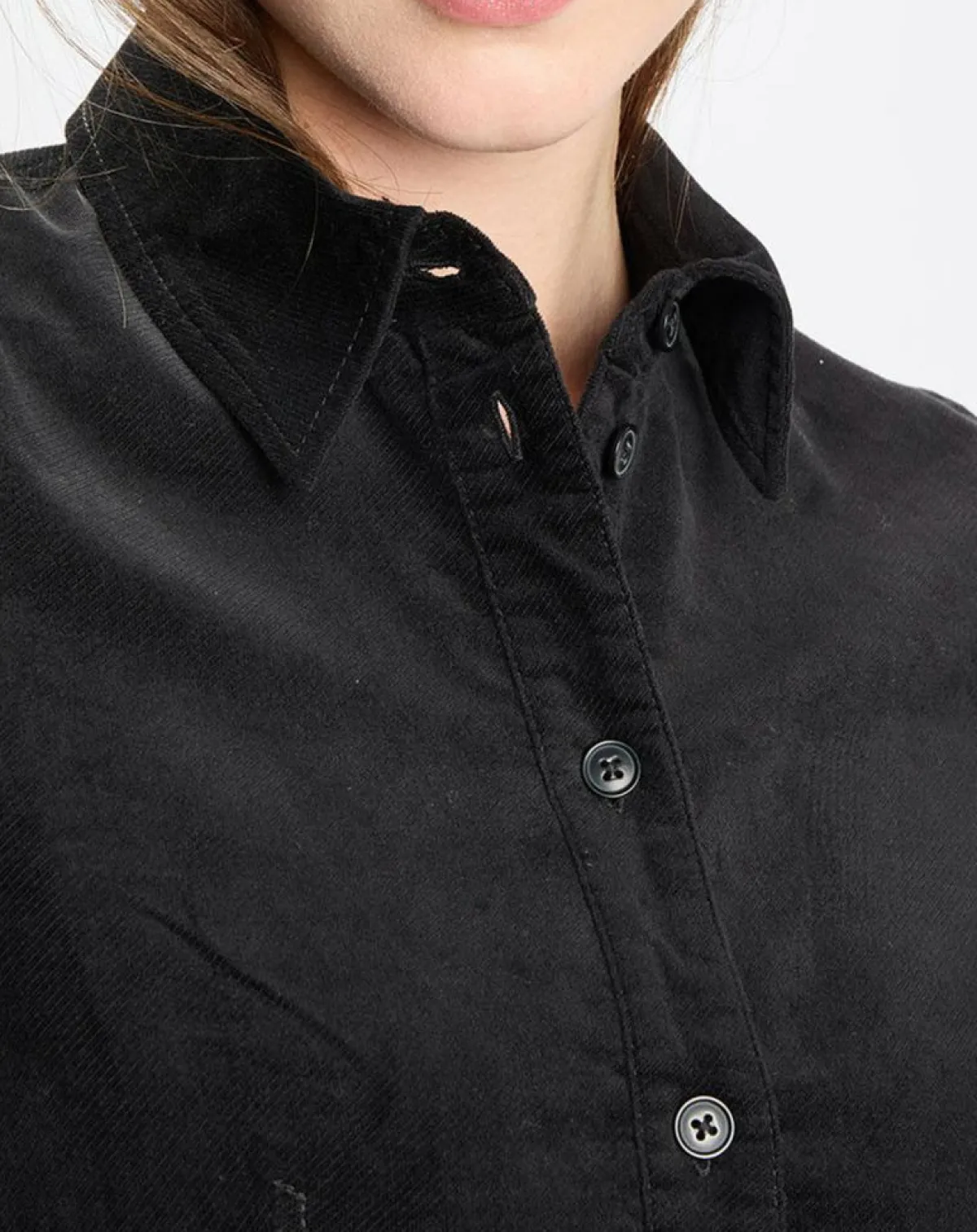 Marc O'Polo Robes|Robe Chemise en Velours lisse noire