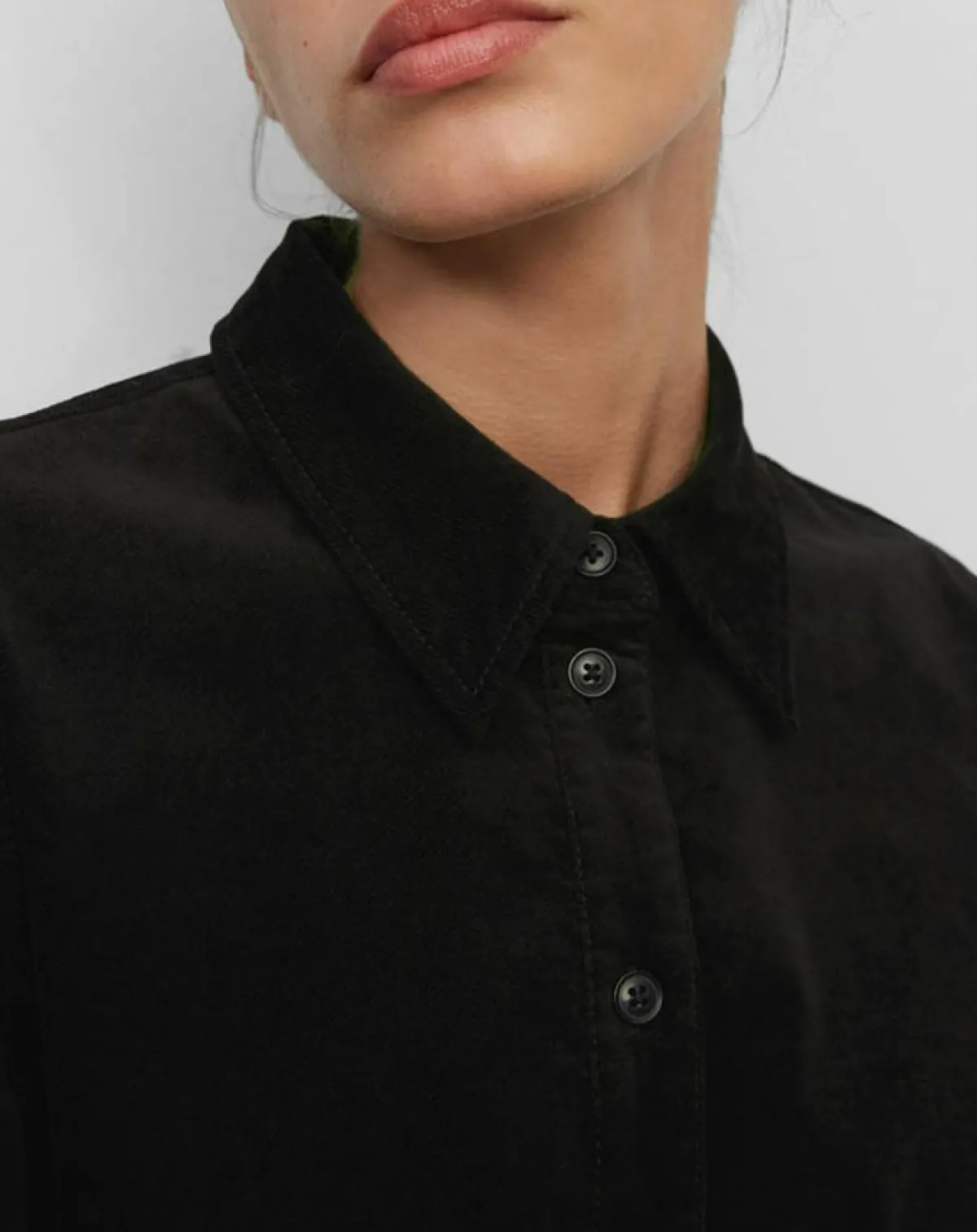 Marc O'Polo Robes|Robe Chemise en Velours lisse noire