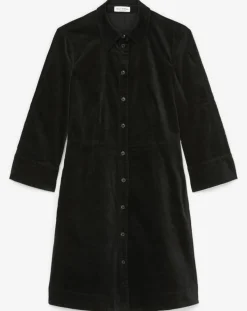 Marc O'Polo Robes|Robe Chemise en Velours lisse noire