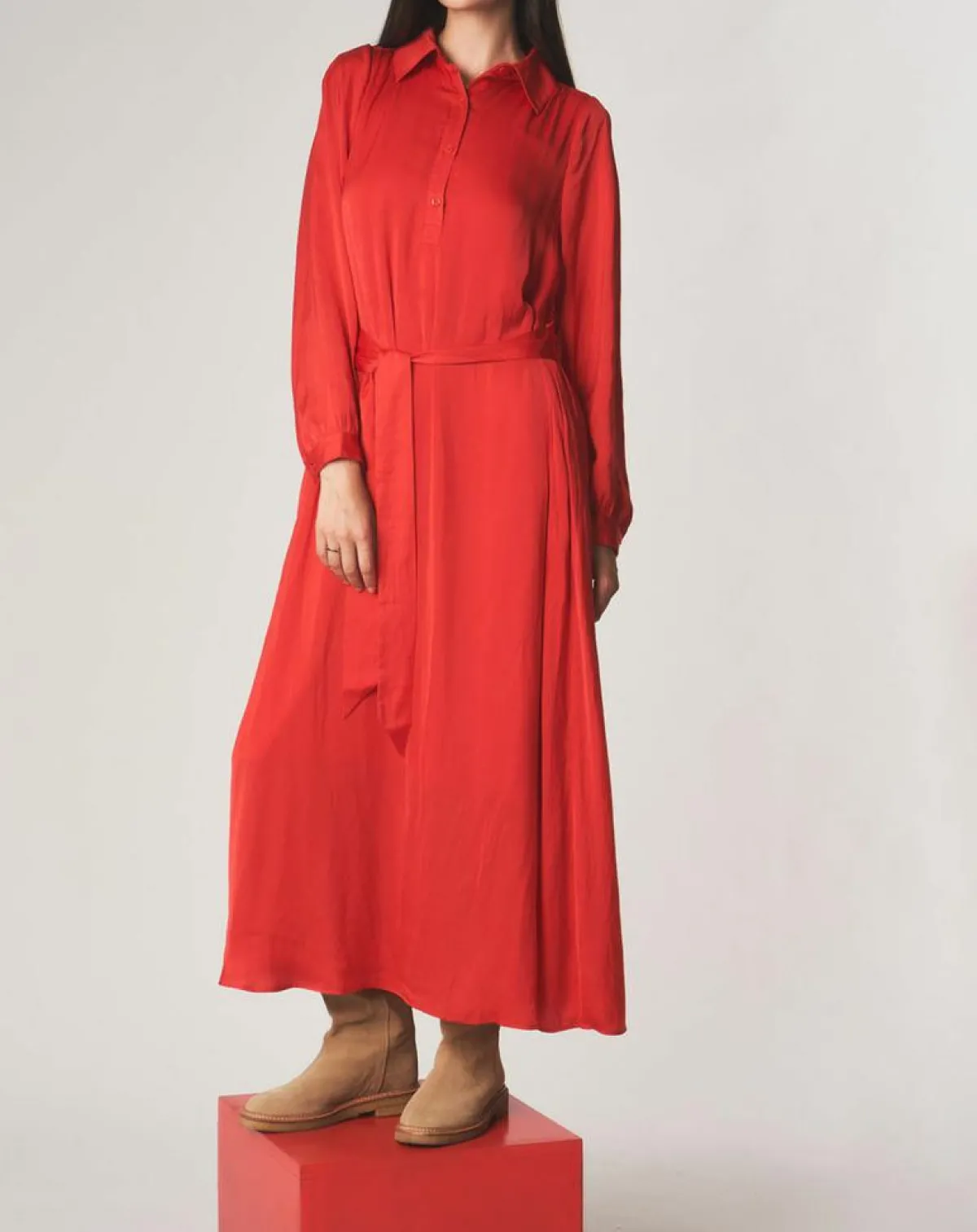 Stella Forest Robes|Robe chemise midi Judy rouge