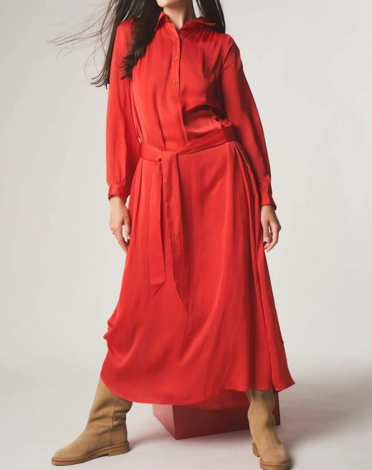 Stella Forest Robes|Robe chemise midi Judy rouge