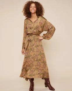 Louizon Robes|Robe chemise Zélie imprimée camel