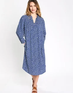 Esprit Robes|Robe col v lien imprimé taches bleu/blanc