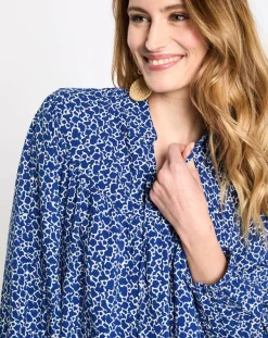 Esprit Robes|Robe col v lien imprimé taches bleu/blanc