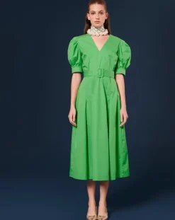 Tara Jarmon Robes|Robe Coton Biologique en popeline verte