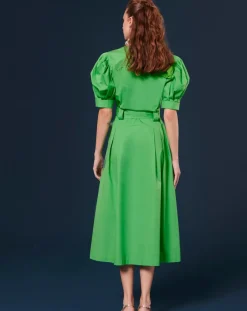 Tara Jarmon Robes|Robe Coton Biologique en popeline verte