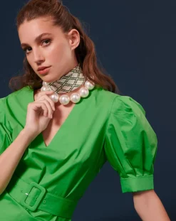 Tara Jarmon Robes|Robe Coton Biologique en popeline verte