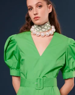 Tara Jarmon Robes|Robe Coton Biologique en popeline verte