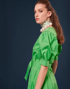 Tara Jarmon Robes|Robe Coton Biologique en popeline verte