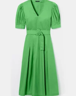 Tara Jarmon Robes|Robe Coton Biologique en popeline verte