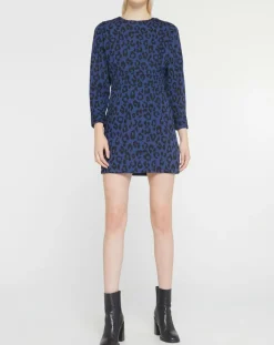 Galeries Lafayette Robes|Robe court en Coton bio Clara imprimé léopard bleu/noir