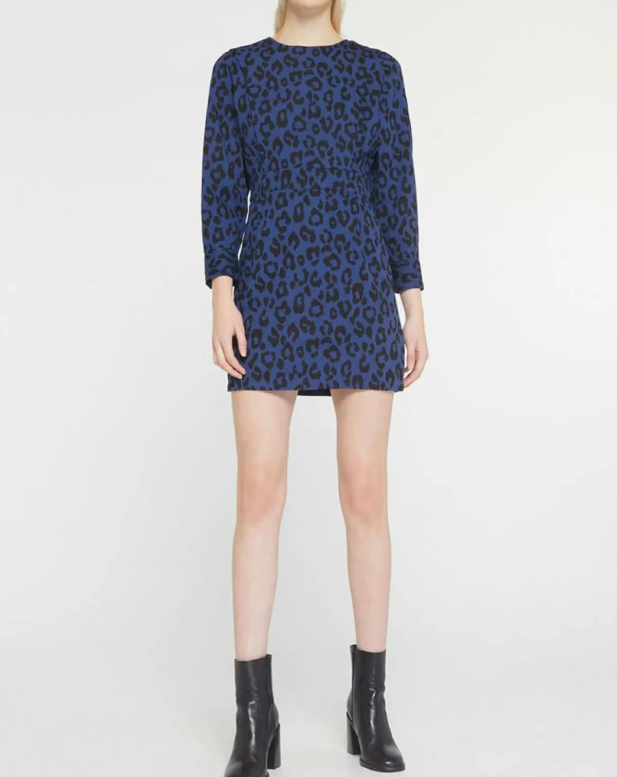 Galeries Lafayette Robes|Robe court en Coton bio Clara imprimé léopard bleu/noir