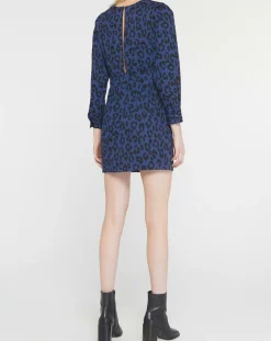 Galeries Lafayette Robes|Robe court en Coton bio Clara imprimé léopard bleu/noir