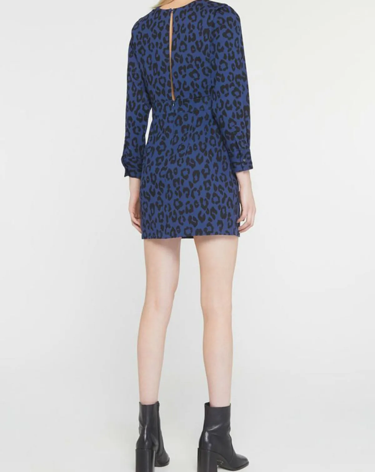 Galeries Lafayette Robes|Robe court en Coton bio Clara imprimé léopard bleu/noir