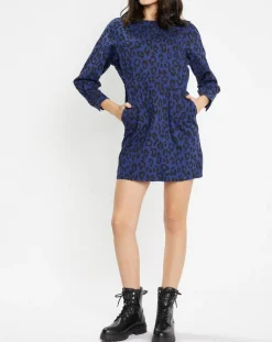 Galeries Lafayette Robes|Robe court en Coton bio Clara imprimé léopard bleu/noir