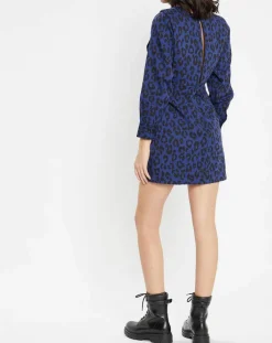 Galeries Lafayette Robes|Robe court en Coton bio Clara imprimé léopard bleu/noir