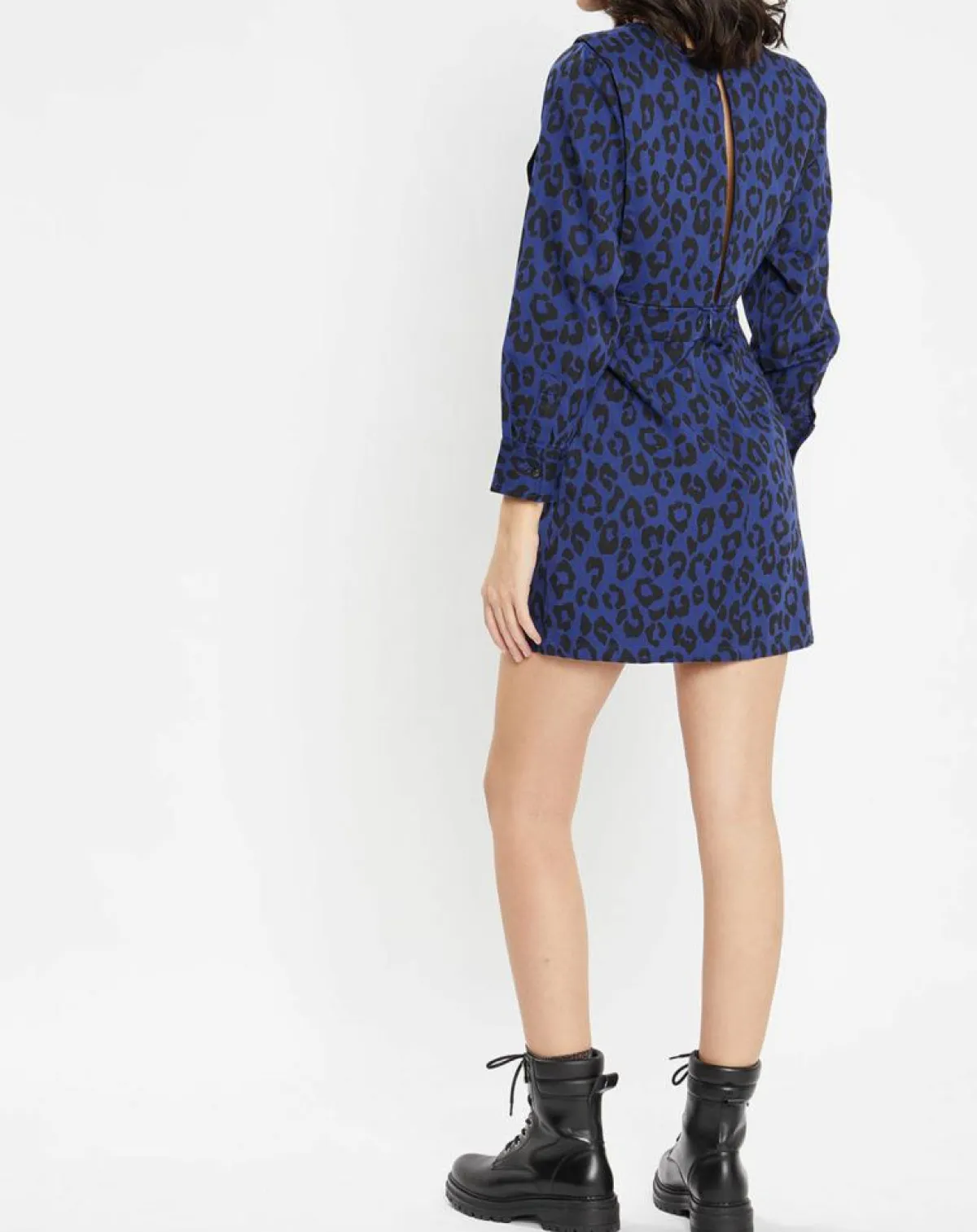 Galeries Lafayette Robes|Robe court en Coton bio Clara imprimé léopard bleu/noir